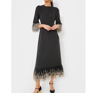 Tuckernuck Pomander Place Black Lillith Gold Lace Midi Dress NWT